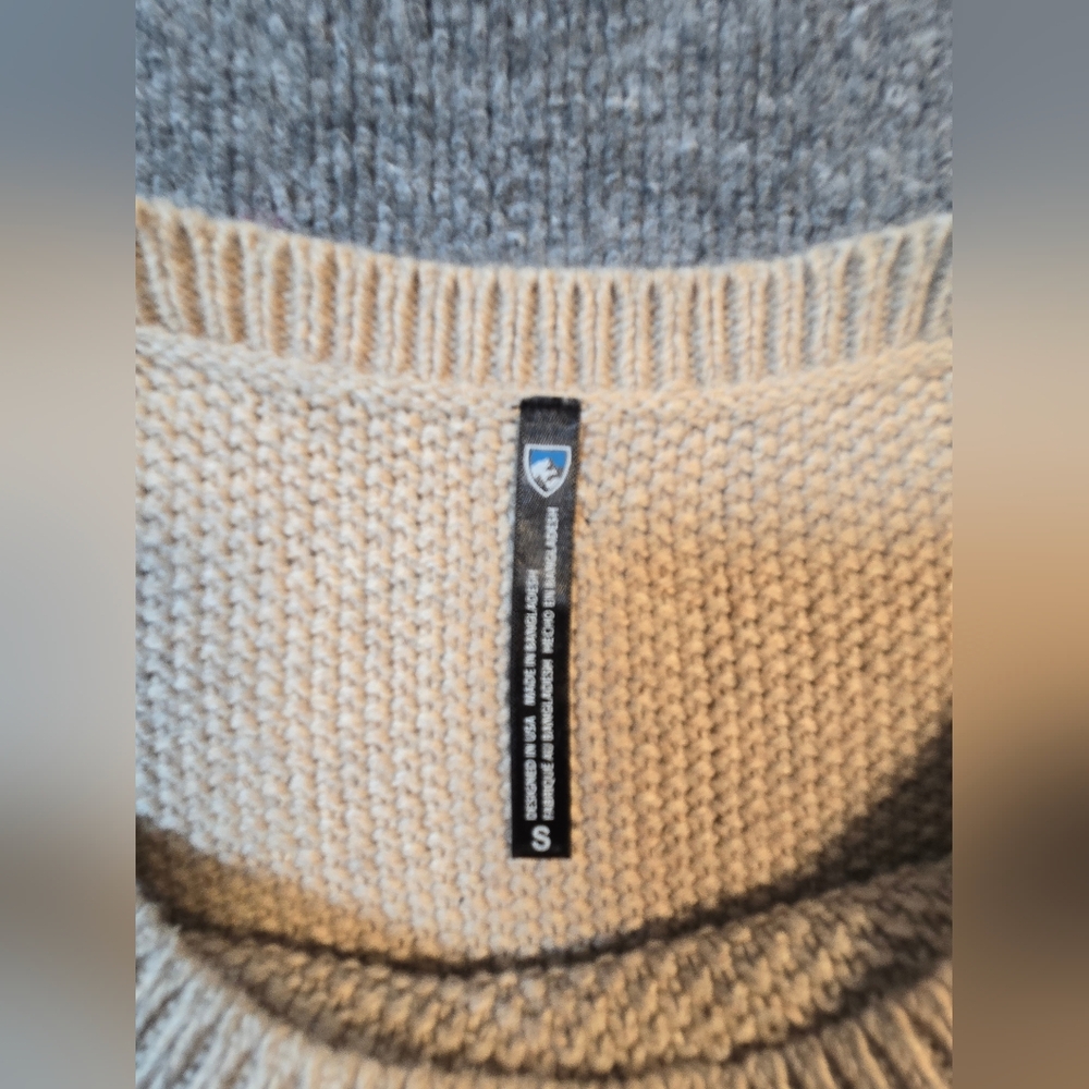 KÜHL Colorblock Boat Neck‎ Knit Sweater Cream Orange Blue Size Small Cotton Wool - Picture 8 of 13
